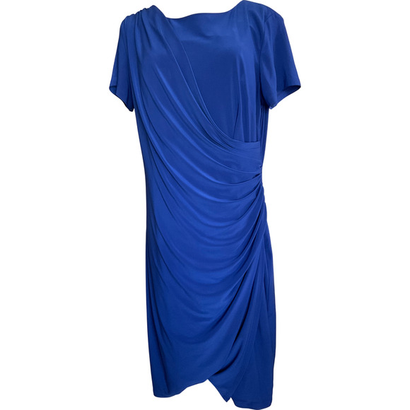 Travel Smith Women's Blue Draped Dress Size 12 Short Sleeve Solid Woven - Picture 1 of 14